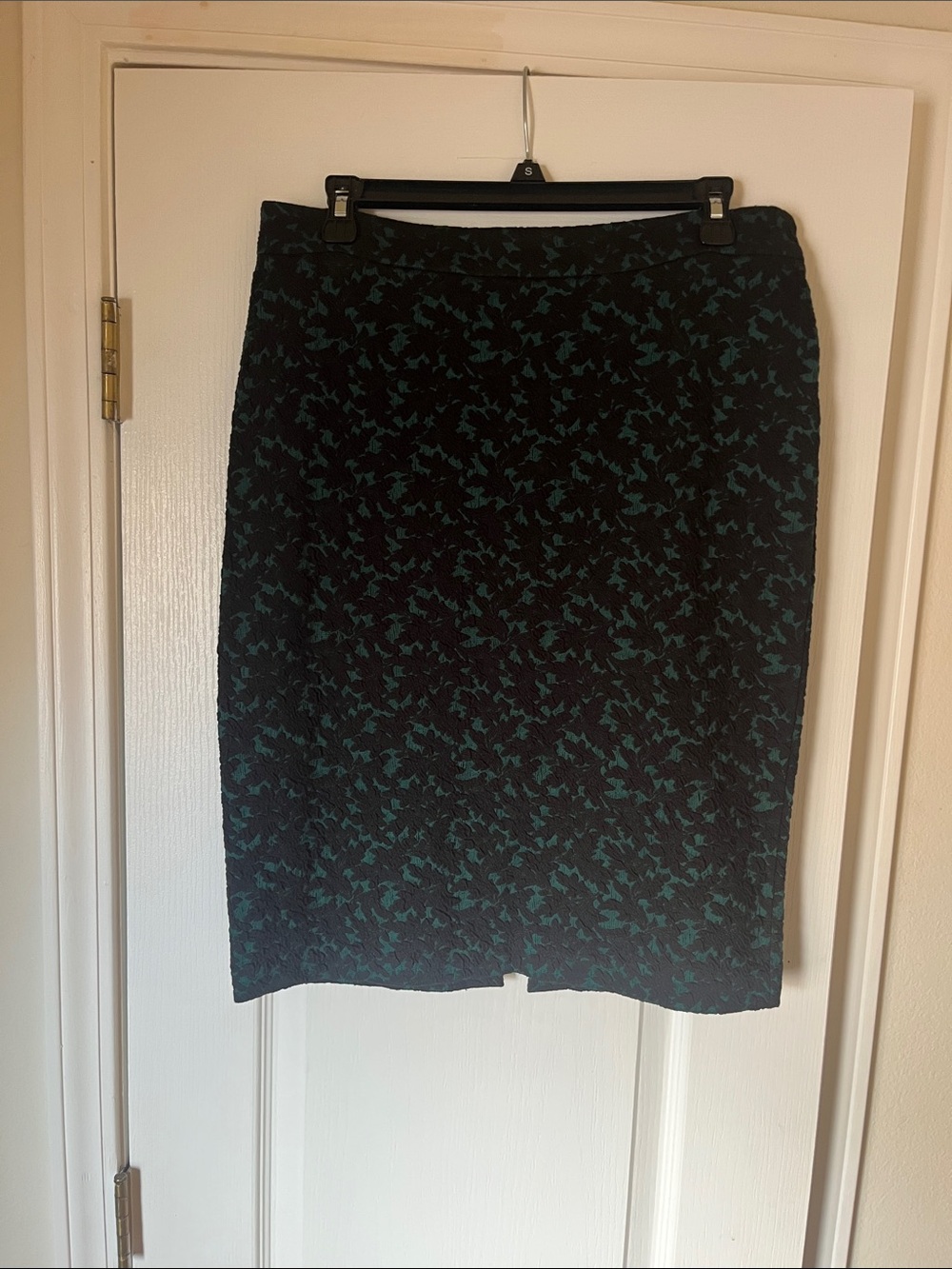Michael Kors Black Pencil Skirt with green Floral Motif, M